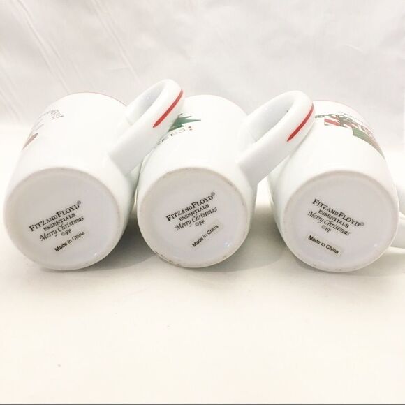 Fitz & Floyd Merry Xmas Porcelain 3 Holiday Mugs - Picture 5 of 9